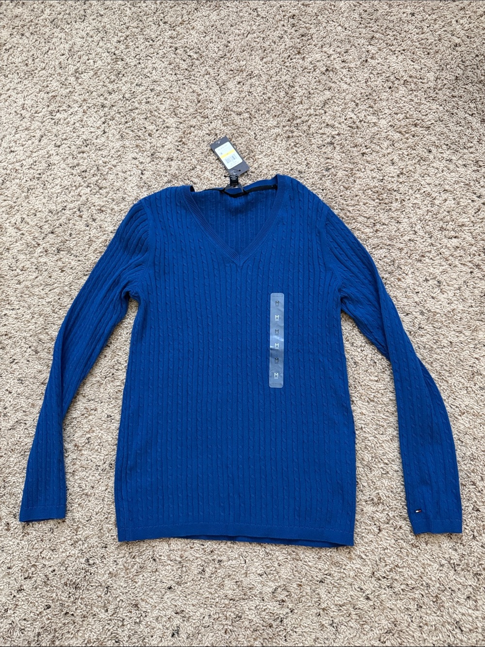 Tommy Hilfiger Men’s Royal Blue V-Neck Cable Sweater